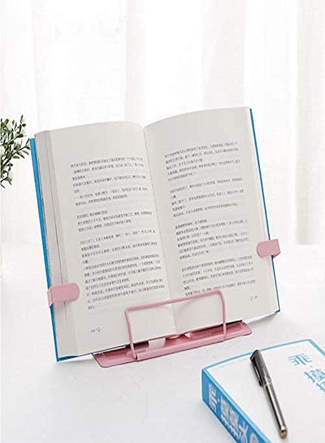 CLUEMART حامل كتب معدني من كليومارت، حامل كتب طبخ وحامل للقراءة، حامل كتب وصفات قابل للطي محمول بست زوايا عرض قابلة للتعديل، مثالي لسطح المطبخ والمكتب والمدرسة (وردي) - Image 5
